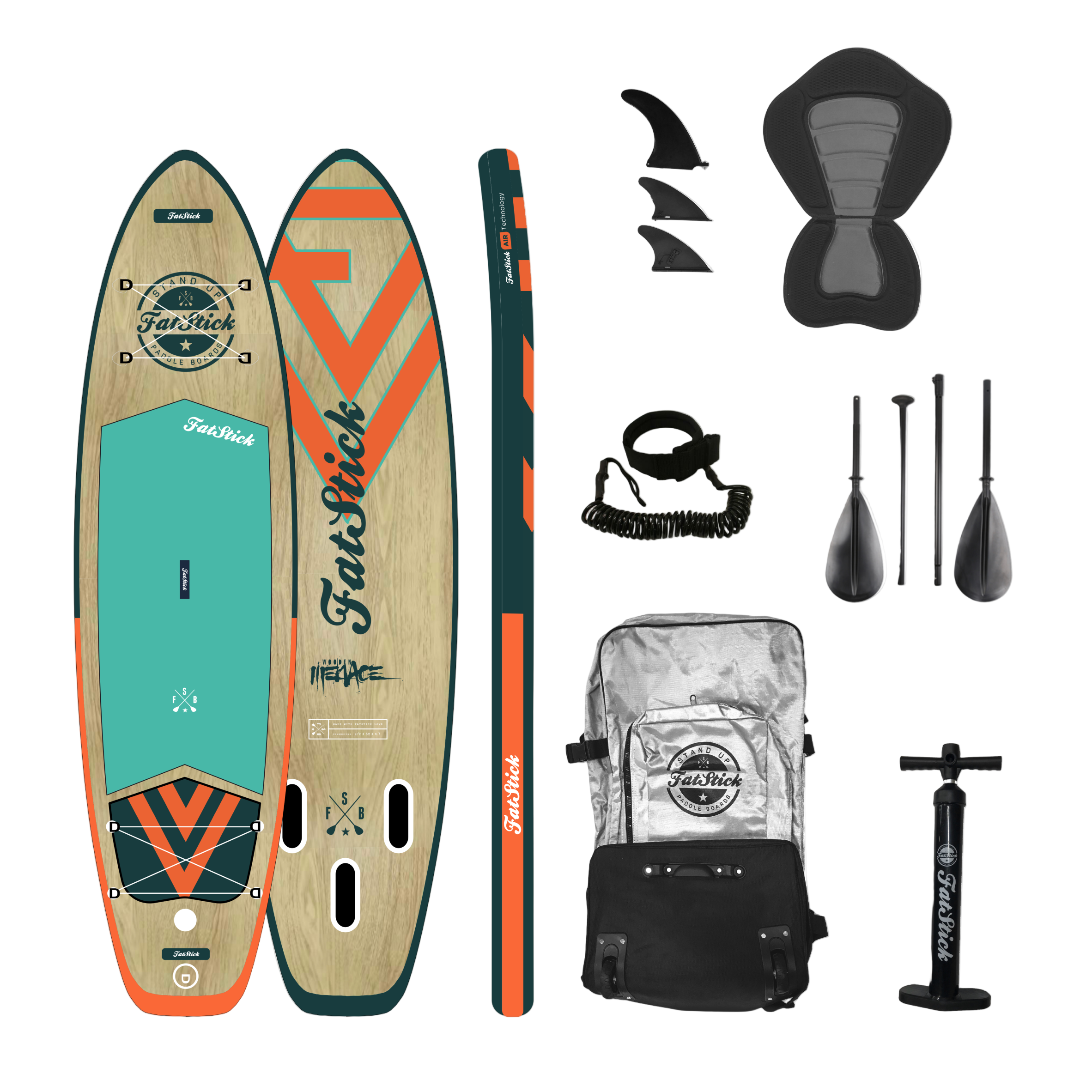 Wooden Menace 11'2 Inflatable Paddle Board | SUP With Seat Wooden Menace 11'2 Inflatable Paddle Board | SUP With Seat