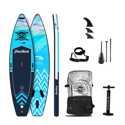 Touring inflatable stand-up paddleboard with white background