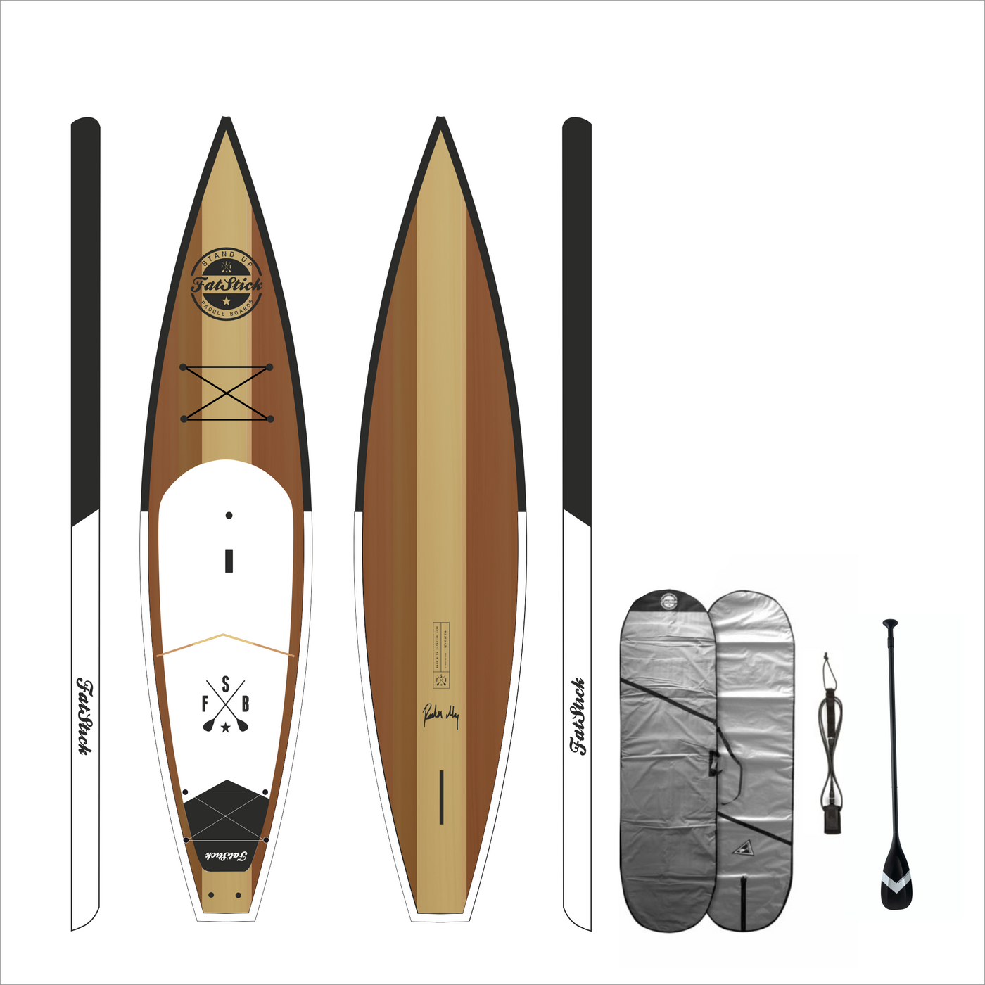 Open Ocean Bamboo Hard SUP Tourer Paddle Board 12'6ft Package